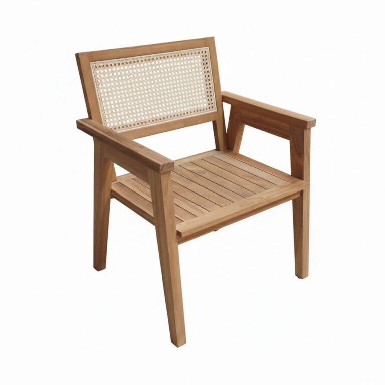 Silla de teca con respaldo tejido | Natural y elegante